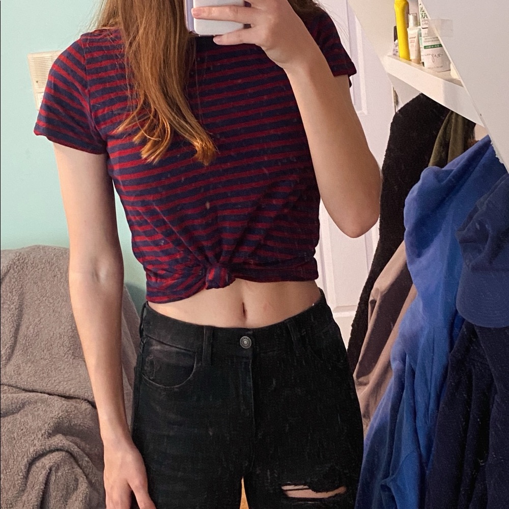 red and blue striped tshirt
